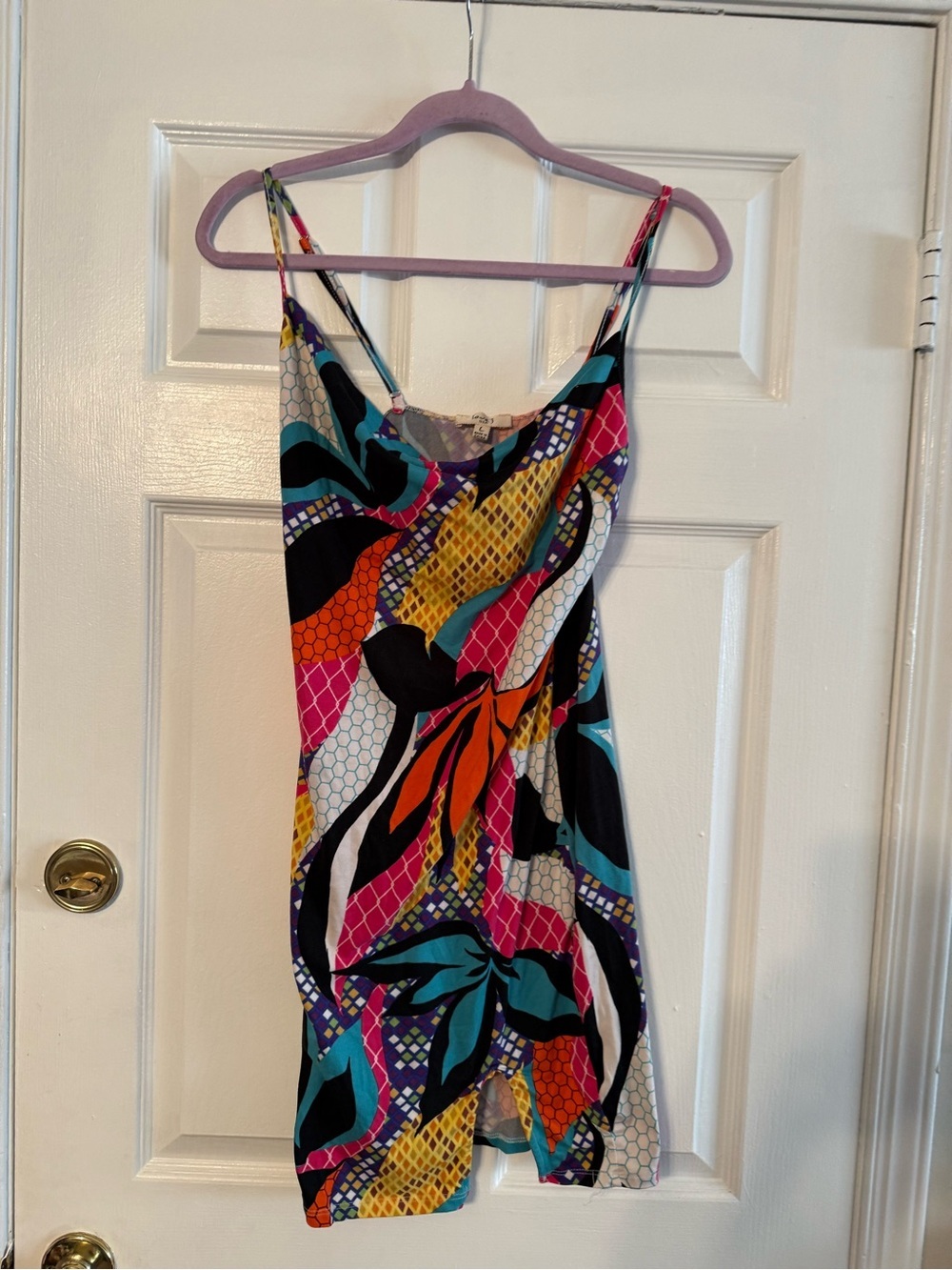 love J Multicolor Abstract Print Mini Dress - Black, Pink, Teal, Yellow, Orange